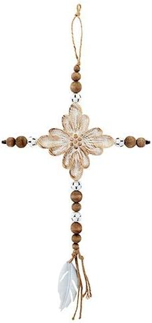 886083897665 Wooden Wall Cross Beaded Floral