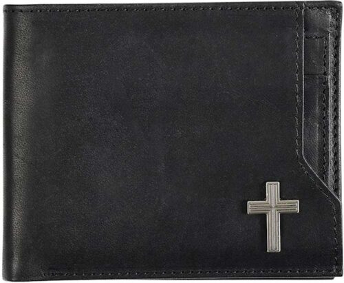 6006937157712 Genuine Premium Full Grain Leather RFID Blocking Silver Engraved Cross Wallet fo