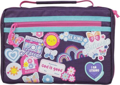 6006937170667 Sturdy Polyester Fashion Bible Cover for Girls: I Am Strong Inspirational Script