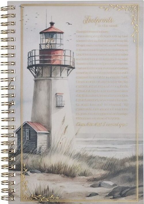 6006937170834 Footprints in the Sand Writing Wirebound Notebook - Psalm 118:29 Bible Verse
